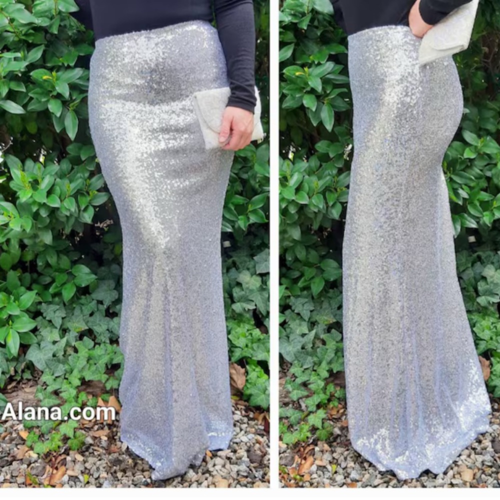 Gorgeous custom SILVER sequin maxi skirt! Small, Denim & Diamonds outfit! NWOT